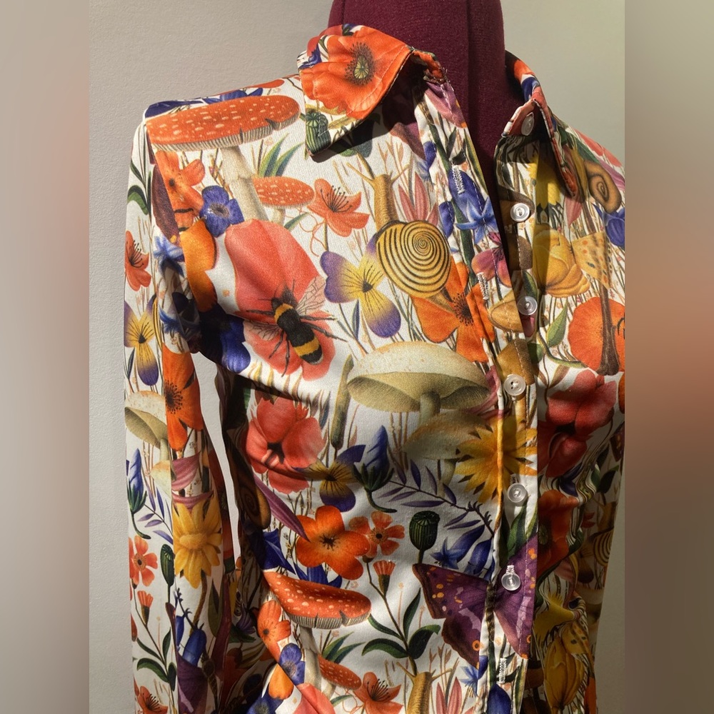 Retro button down trippy forest print